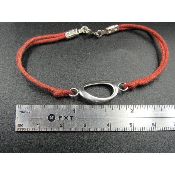 7" Sterling Silver & Cord Simple Shape Bracelet Vintage Elegant Beautiful - Picture 6 of 7